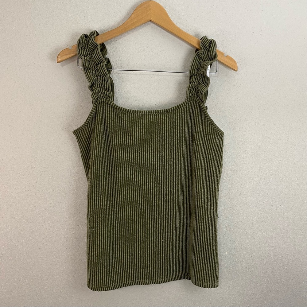 Blue Buttercup Green Ribbed Ruffle Tanktop Women's Size Small
